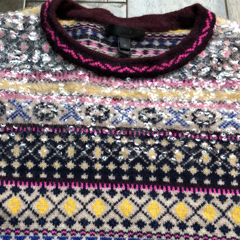 J.Crew Sequin Fair Isle Nordic 100% Lambswool - Picture 7 of 8